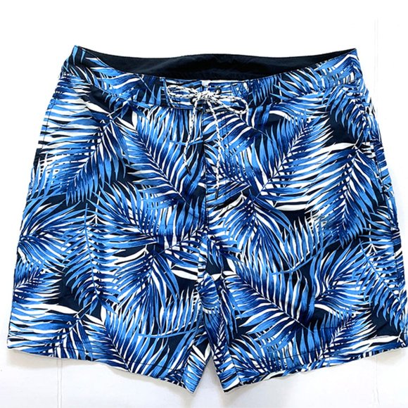 😊 EXPRESS MEN BLUE PALM TREE BORAD SHORT  L NWT - Picture 1 of 9
